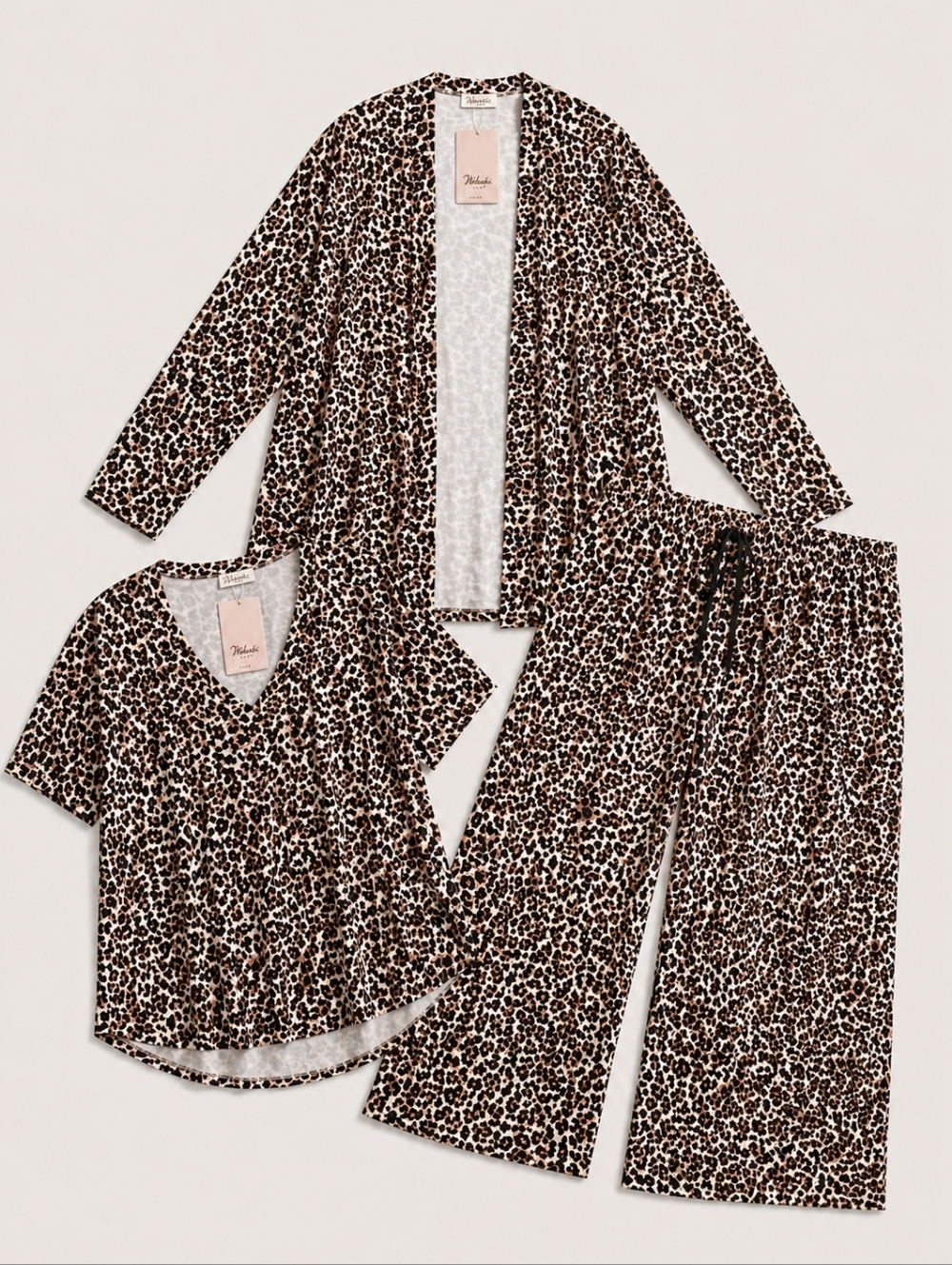 NWT Wasabi Leopard 3PC Lounge Set Plus Size M 16–18 Cardigan Top Pants Set